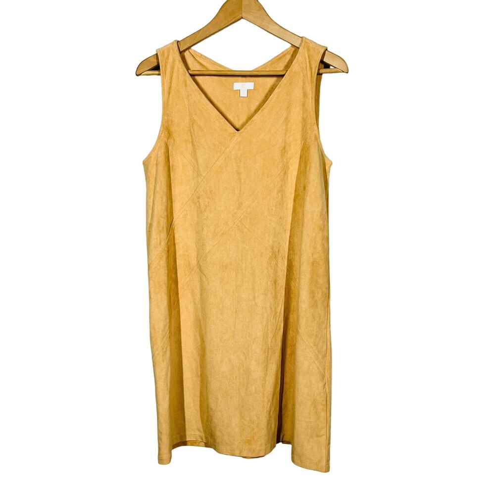 CC CeCe Faux Suede Shift Dress Sleeveless Soft Casual Tan Mini Loose - L